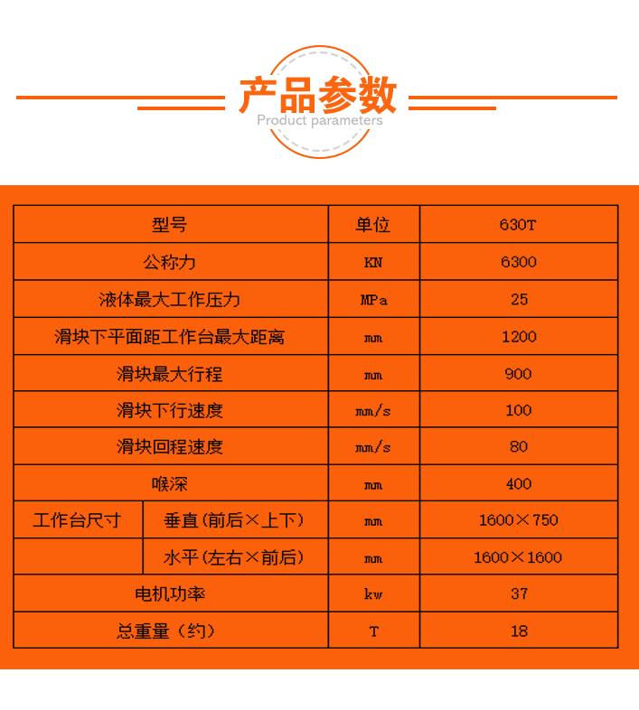 630噸四柱液壓機技術參數(shù)